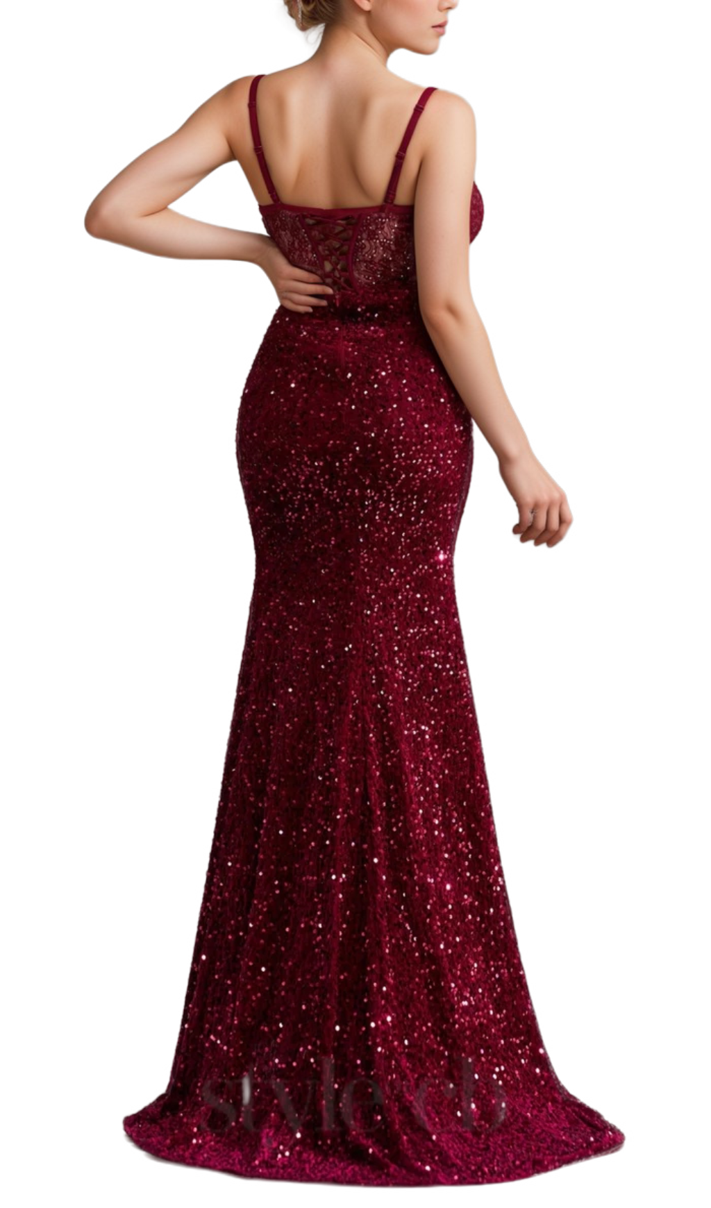 Flowering Girl Women belinda lace corset sequin maxi dress in red
