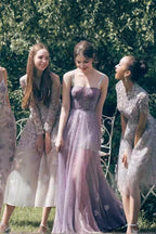 embellished tulle corset maxi dress in purple