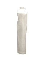 Raizel Gold Beaded Sequin Bodycon Gown With Scarf