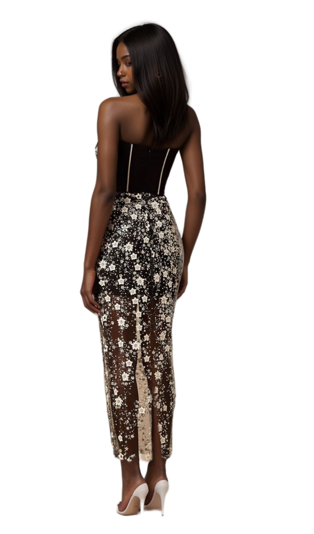 Flowering Girl Women Ophélie black sequined flower corset midi dress