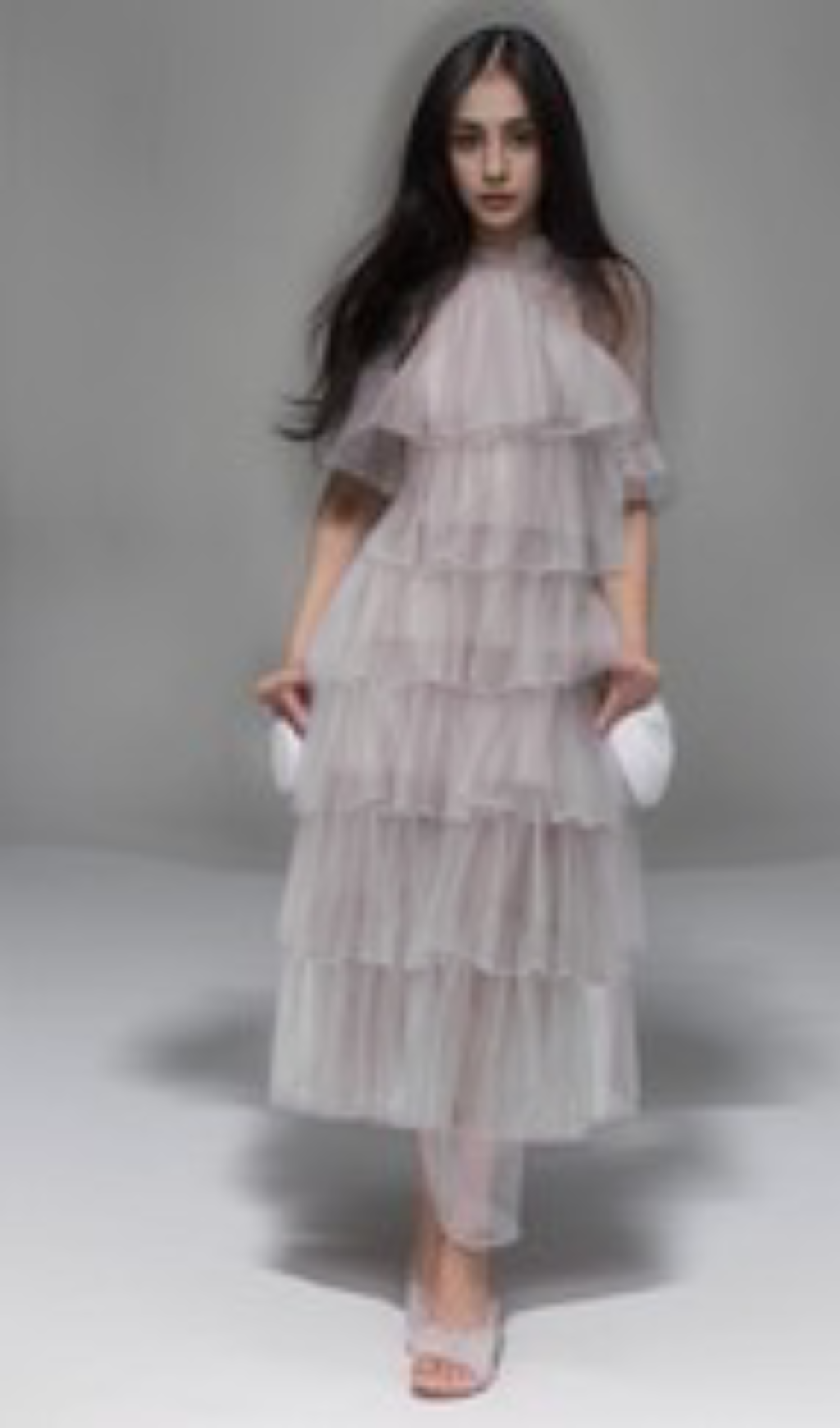 Flowering Girl Women Layered Ruffle Halter Dress with Sparkle Sheer Fabric