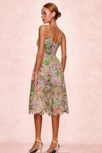 Flowering Girl Women Colorful Hollow Lace Midi Dress