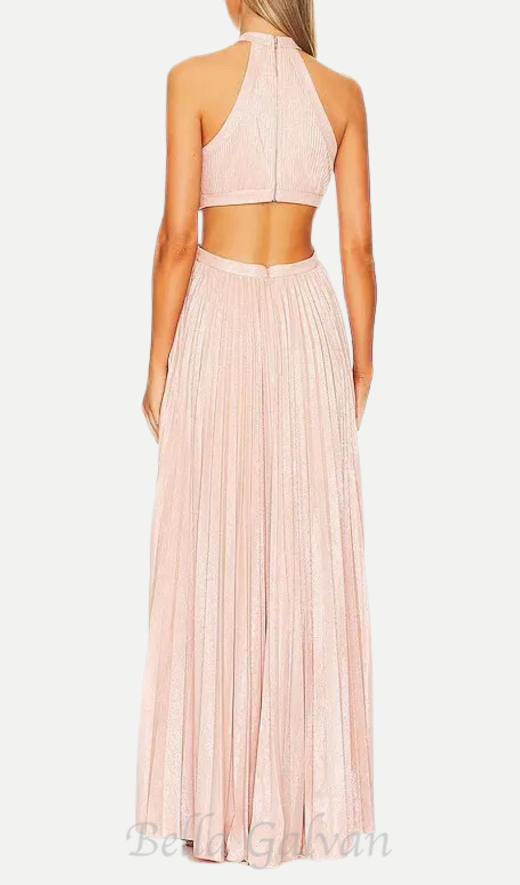 Flowering Girl Women nancy halter cutout pleated gown in pale pink