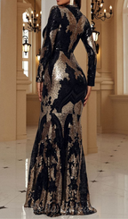 Flowering Girl Women Sequin Long Sleeve bodycon Maxi Dress in black