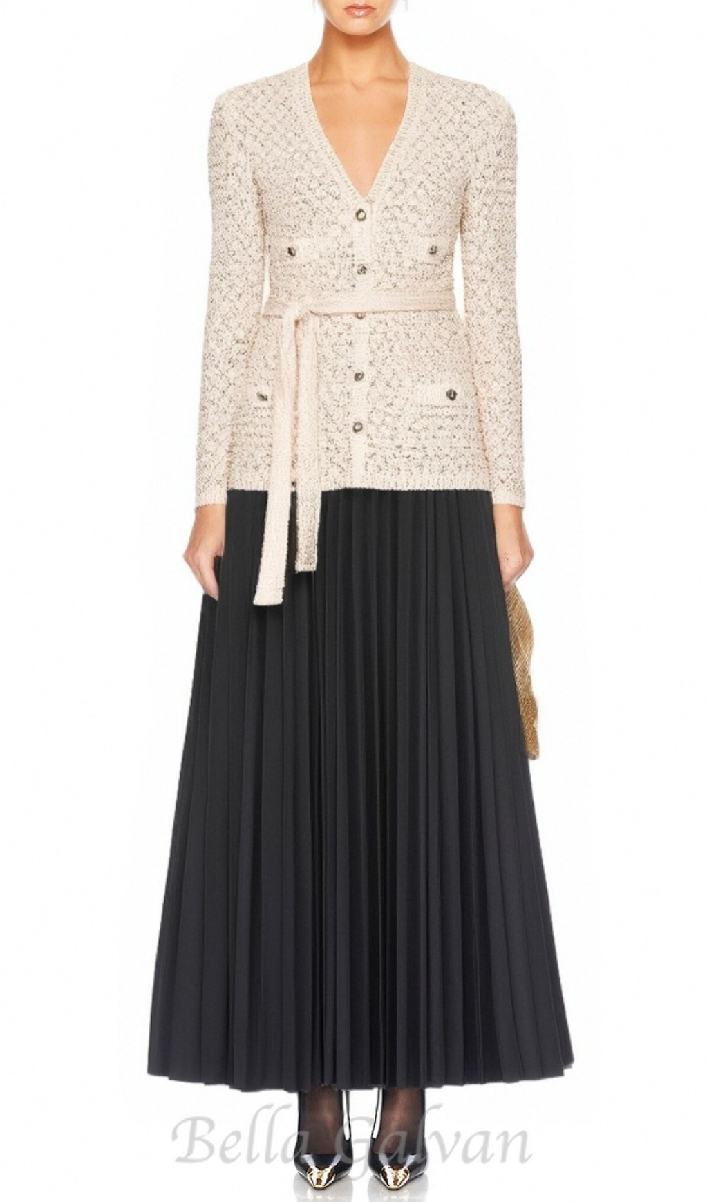 Flowering Girl Women sequin knit v-neck cardigan in beige