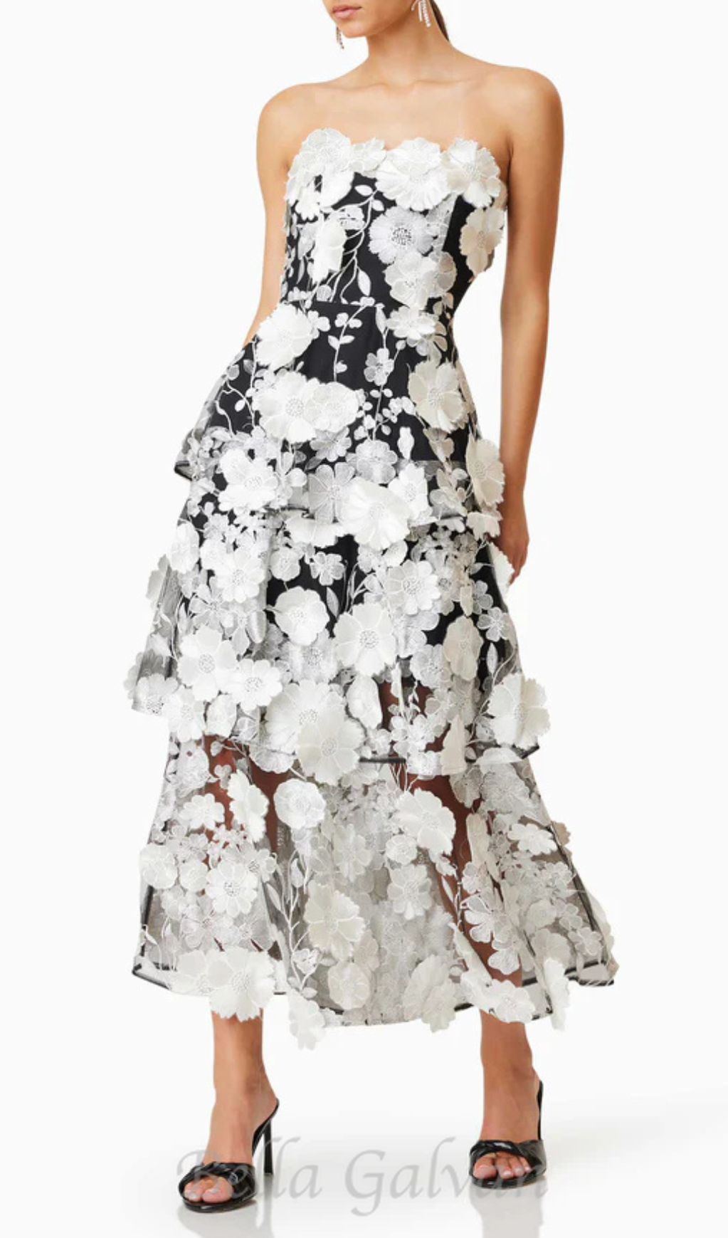 Flowering Girl Women Selene 3D flower Tiered Maxi Dress In Black