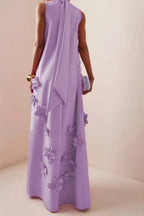 Flowering Girl Women Annona Purple Flower Embellished Maxi Dress