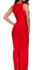 Flowering Girl Women Rhinestone Bandage maxi Dress in red