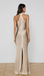 Flowering Girl Women Claudine white embellished halterneck maxi dress