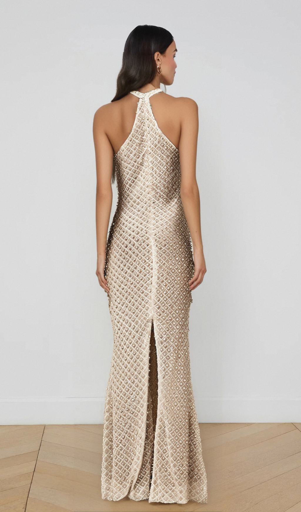 Flowering Girl Women Claudine white embellished halterneck maxi dress