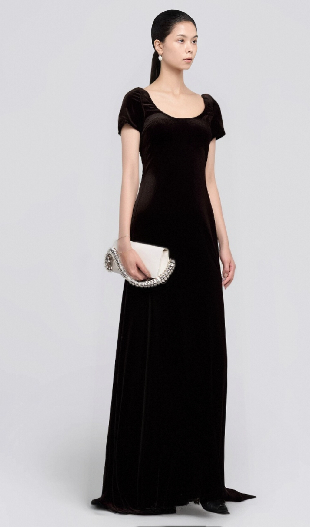 Flowering Girl Women Kristin black faux-pearl embellished velvet maxi dress