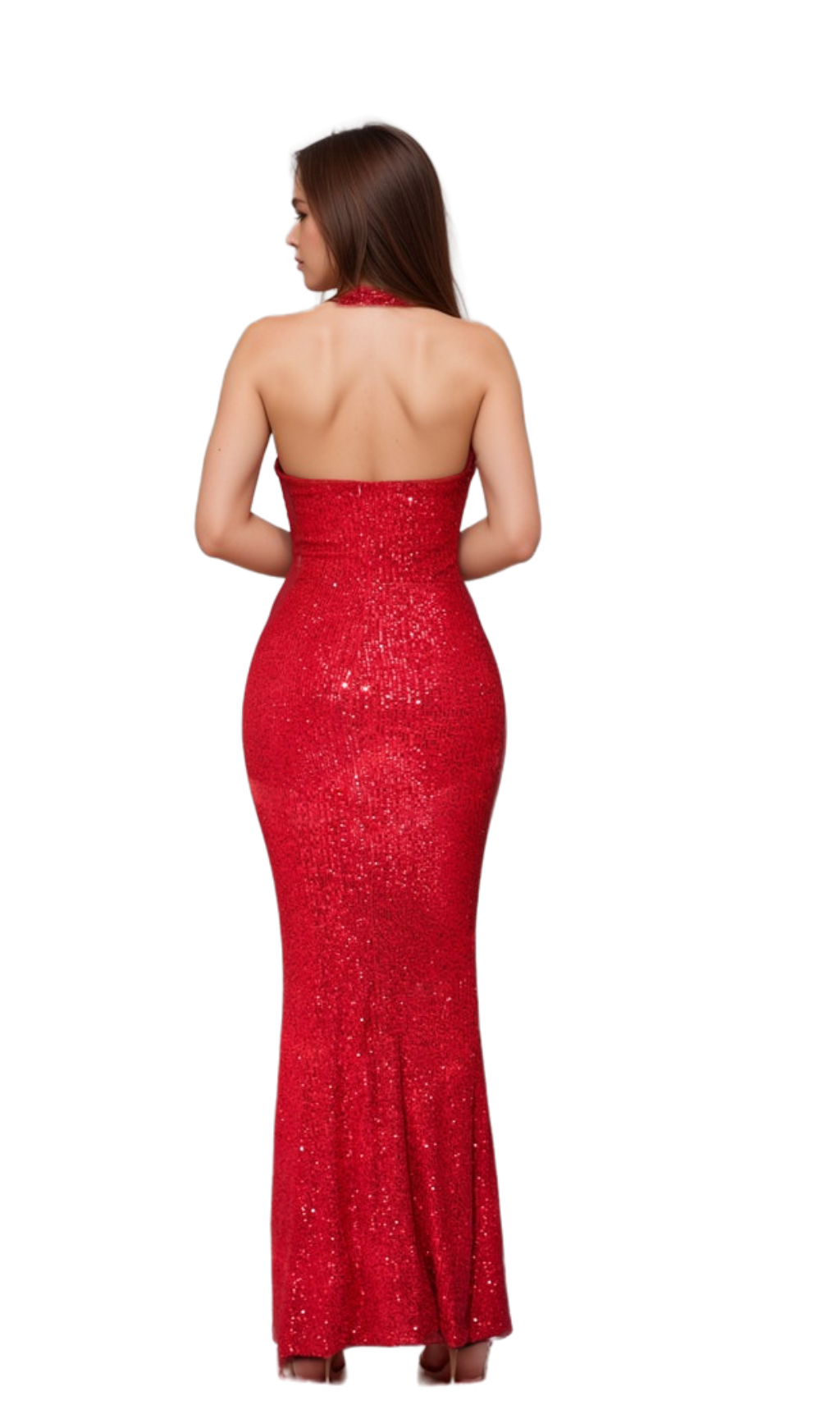 Flowering Girl Women alisa Halter Sequin Embellished Gown in red