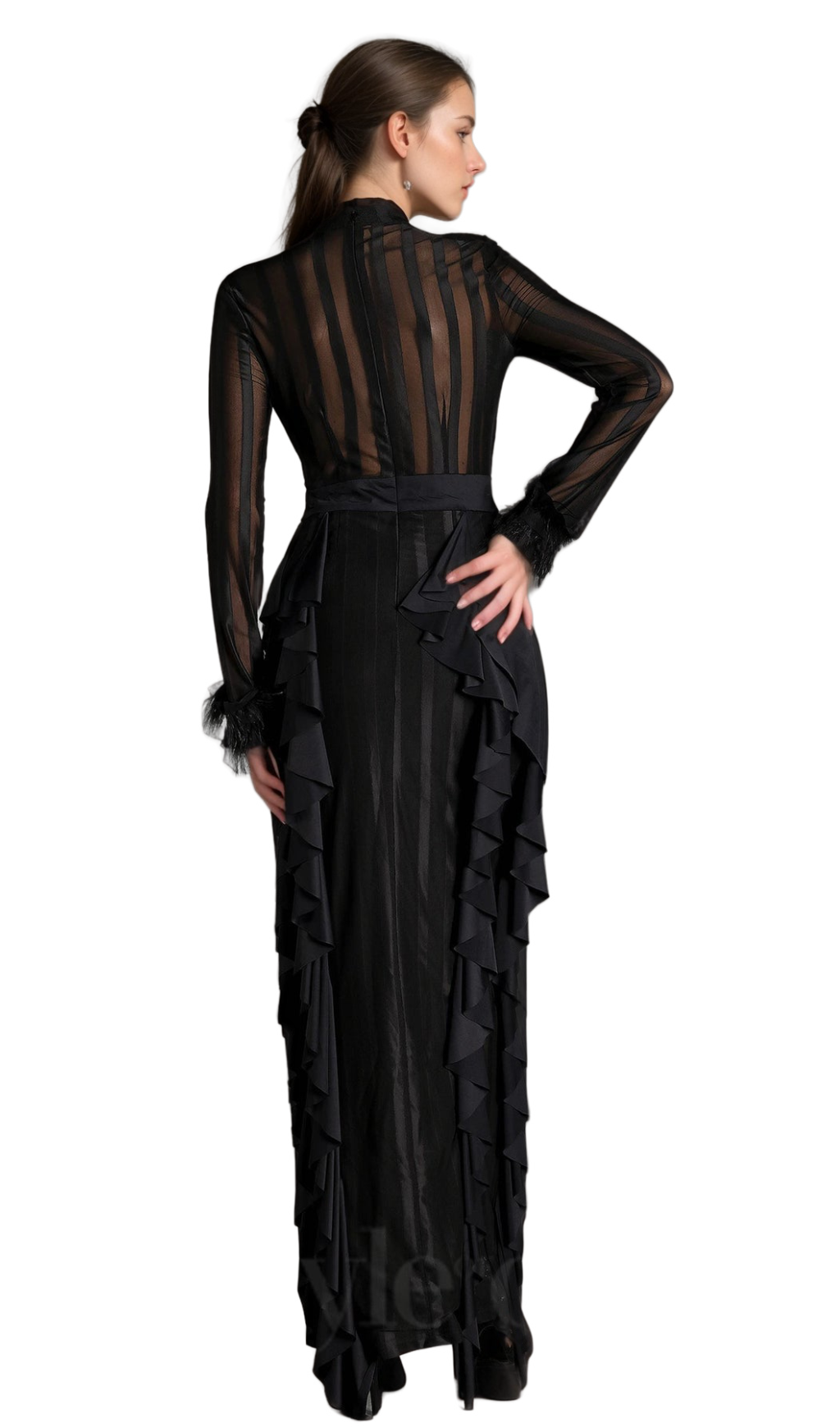 Flowering Girl Women alani Panagas Long Sleeve Mesh Ruffle Dress