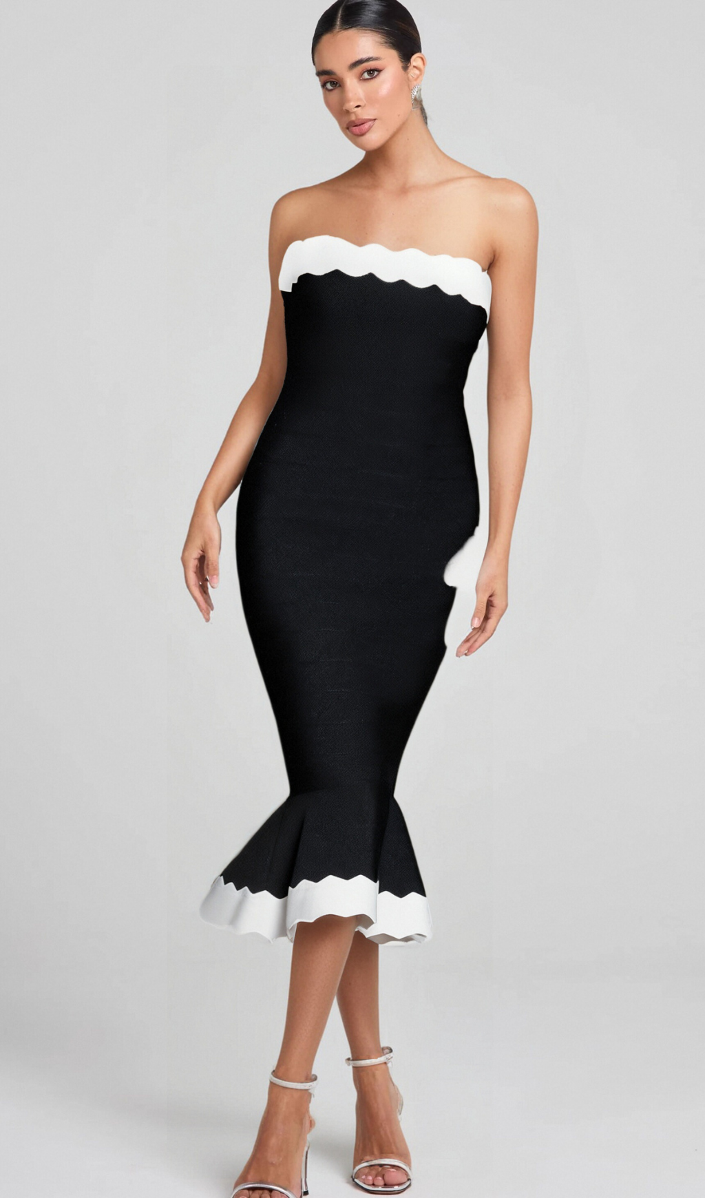 Flowering Girl Women STRAPLESS BANDAGE BODYCON MIDI DRESS IN BLACK