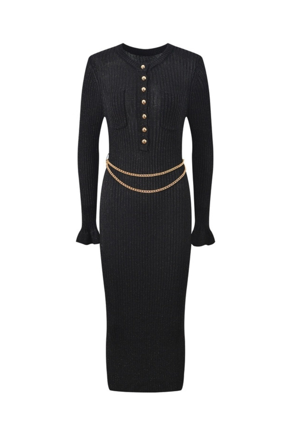 lauren Gold Lurex Ribbed Knit Midi Dress