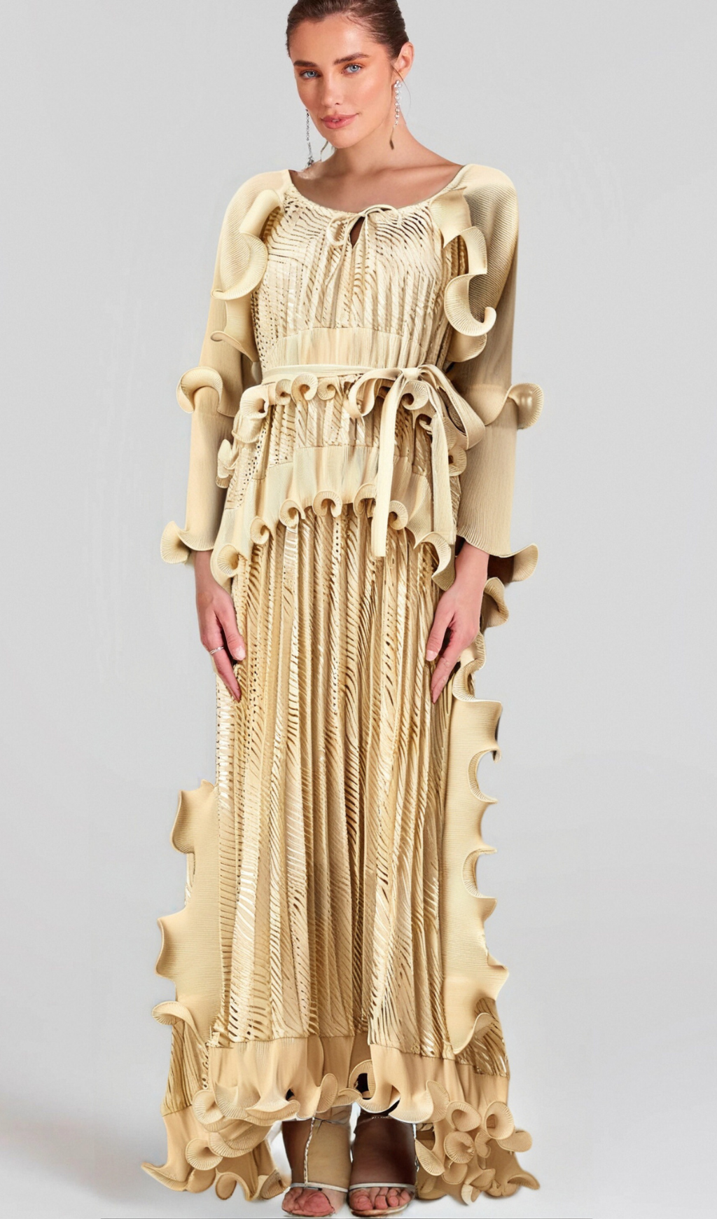 Flowering Girl Women Ellie neutrals gilded ruffled midi dress