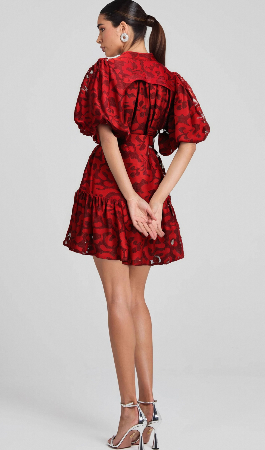 Flowering Girl Women AthÉnaÏs red jacquard semi-sheer mini dress
