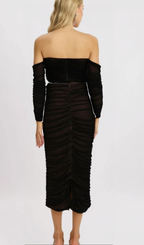 Flowering Girl Women Gwenonwy black ruched mesh top & skirt matching set