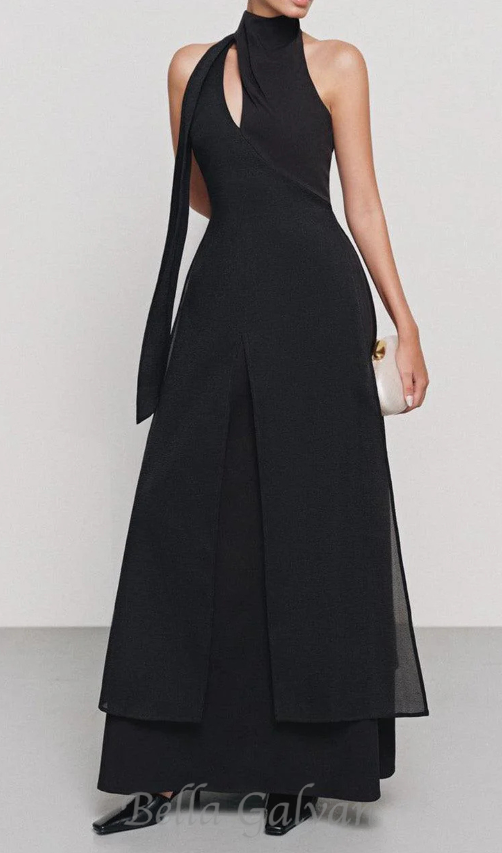 Flowering Girl Women Yen Layered High Neck Floss Silk maxi Dress in black