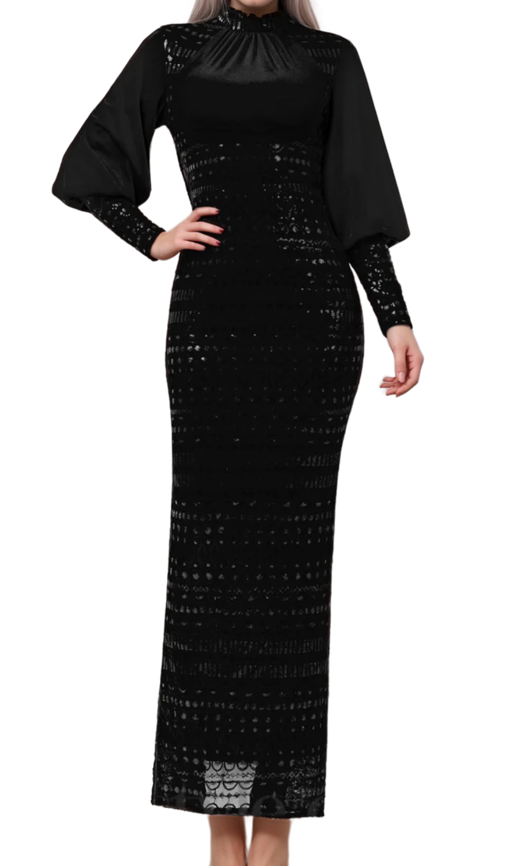 Flowering Girl Women beatrice sequin long sleeve maxi dress in black