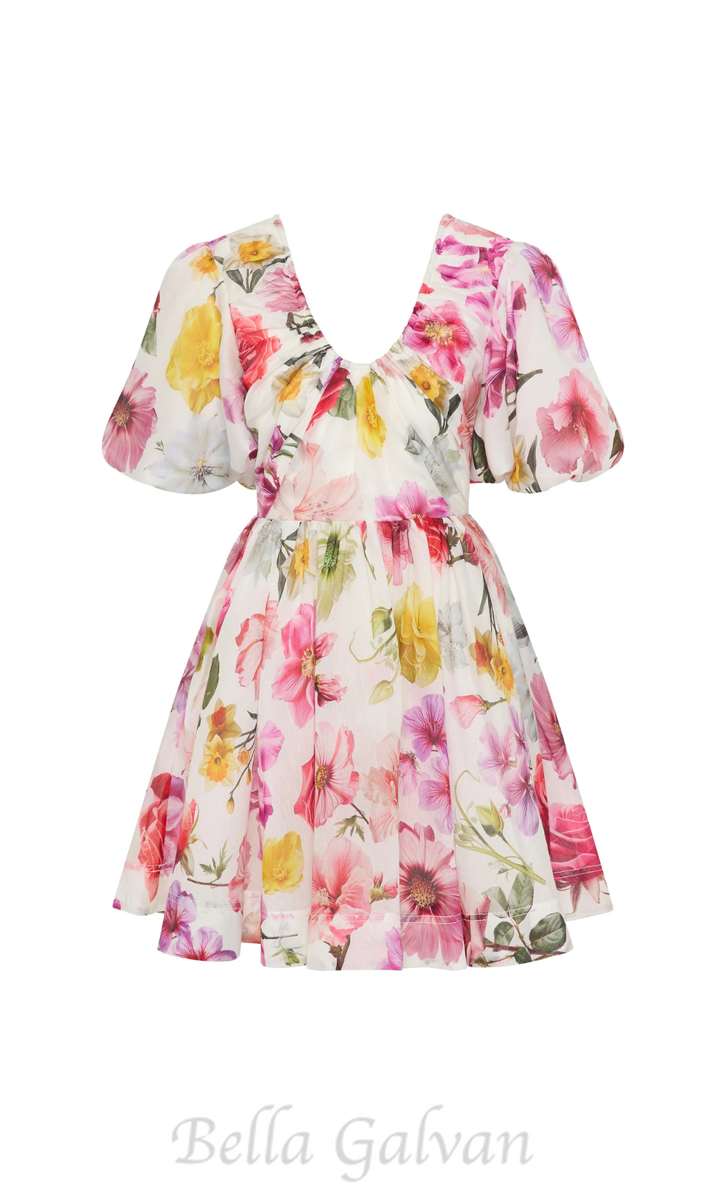 Flowering Girl Women vanessa puff sleeve collage fleur mini dress