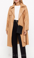 Flowering Girl Women Faux leather double-breasted coat in brown yellow