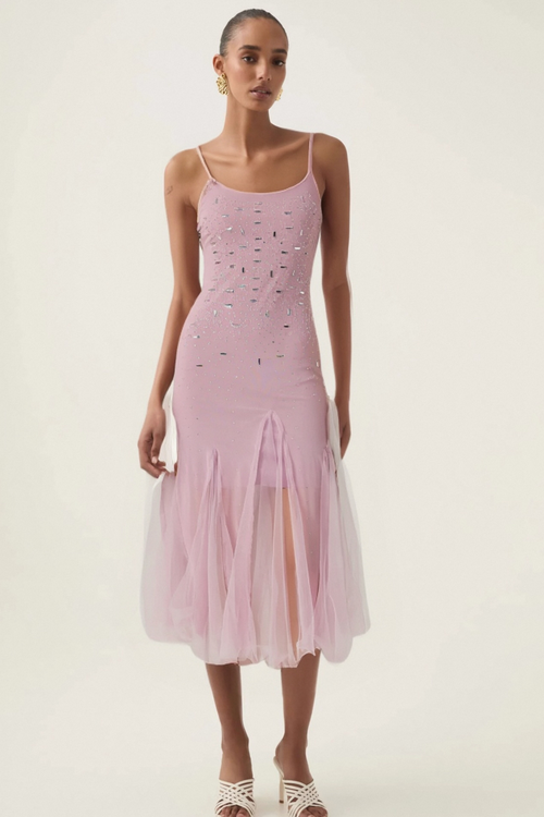 Flowering Girl Women Axelle Purple Embellished Mesh Midi Dress