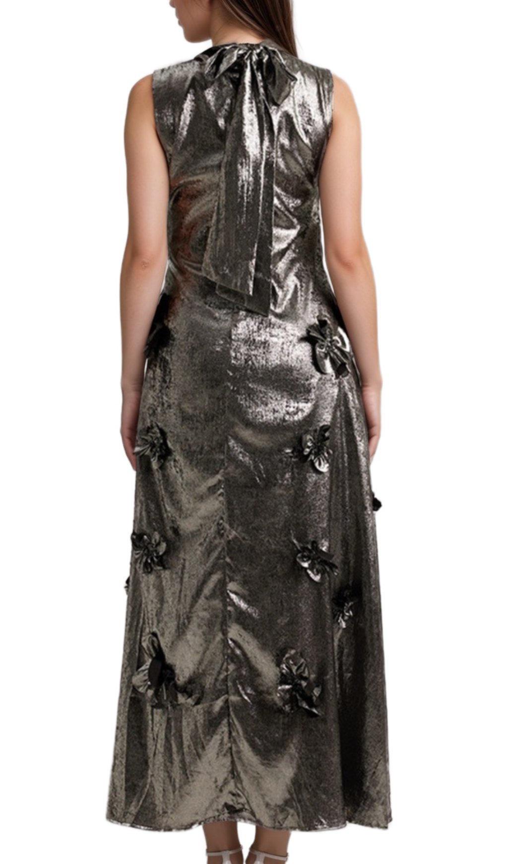 Flowering Girl Women aditi 3d floral embellished maxi dress in grey