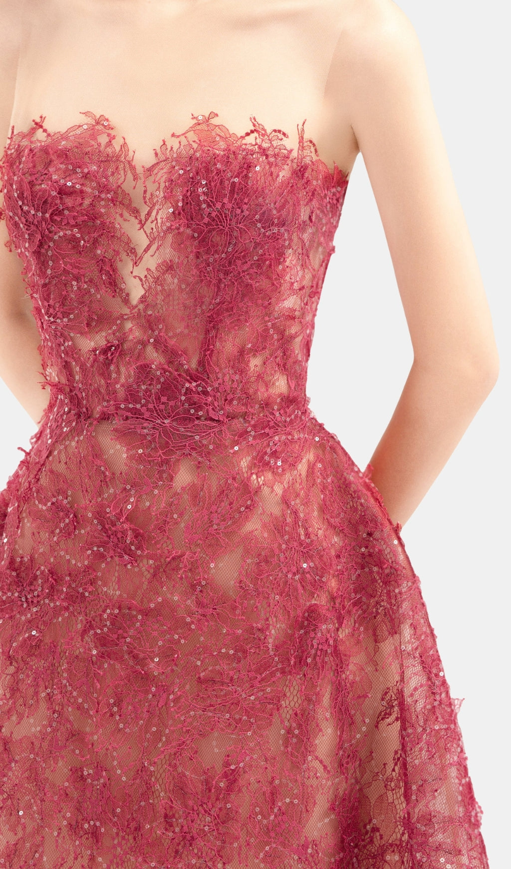 Flowering Girl Women RED FLORAL LACE EMBROIDER MIDI DRESS