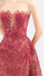 Flowering Girl Women RED FLORAL LACE EMBROIDER MIDI DRESS