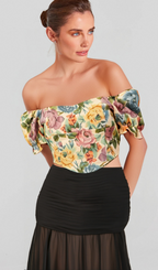 Flowering Girl Women Constance floral-print jacquard cropped top