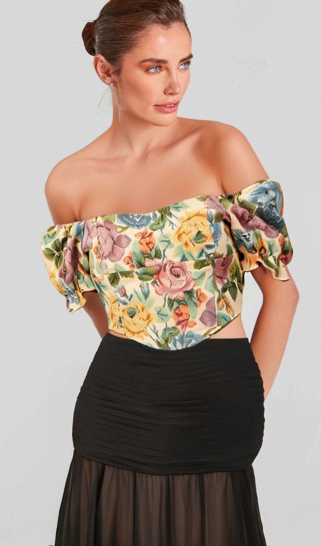 Flowering Girl Women Constance floral-print jacquard cropped top