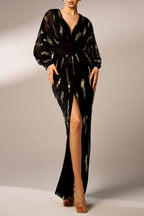 Flowering Girl Women Lantern Sleeve Sequin Prom Dress