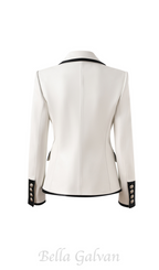 Flowering Girl Women Pu Leather Rhinestone Bottom Blazer in white