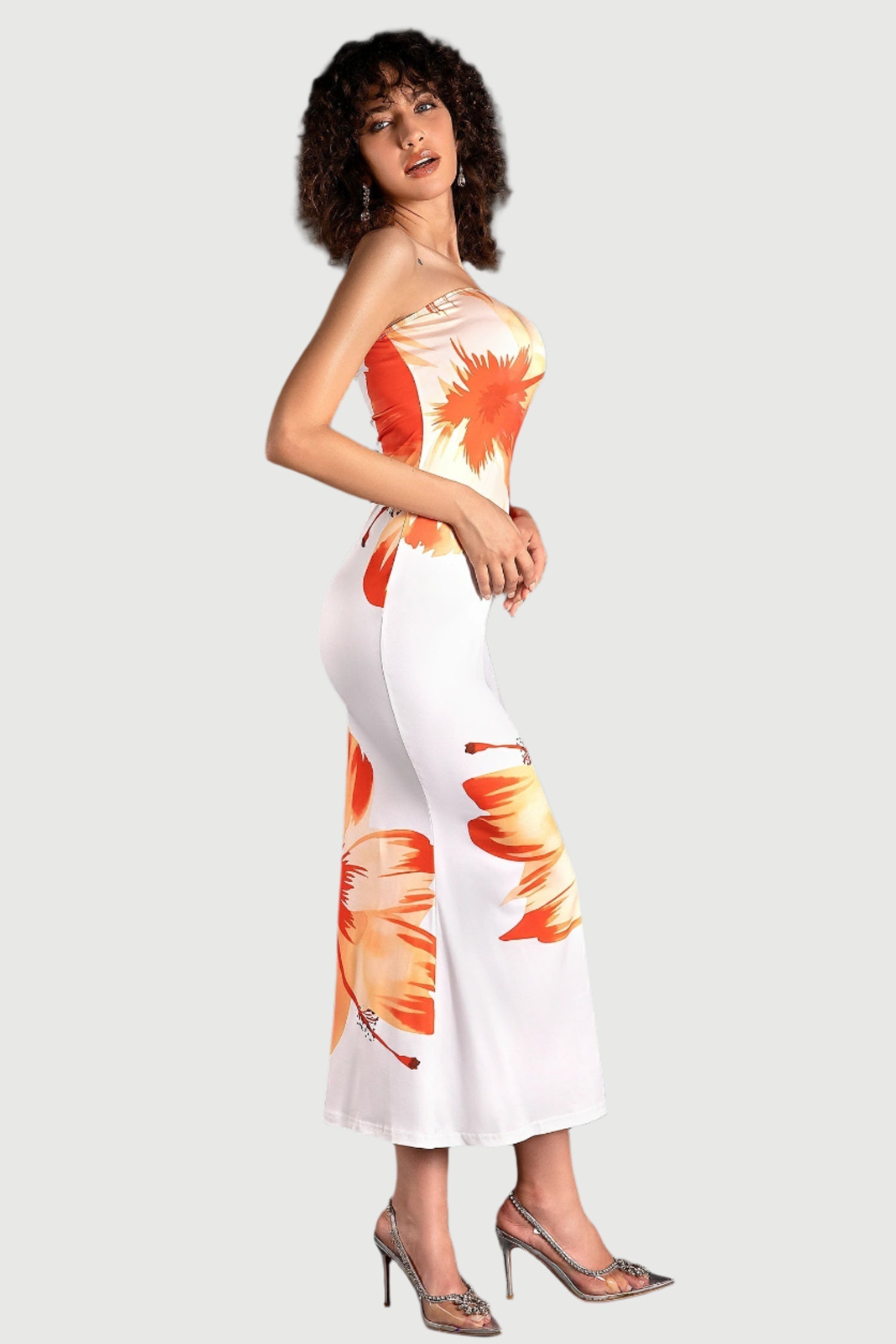 Flowering Girl Women SARRIDES STRAPLESS PRINT MIDI DRESS
