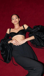 Flowering Girl Women Bubble Sleeve Two Piece Suit In Black