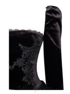 Flowering Girl Women Yolanda Black Velvet Long Sleeve Mini Dress with Lace Trim