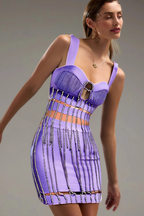 Flowering Girl Women CRYSTAL TASSEL BANDAGE MINI DRESS IN PURPLE