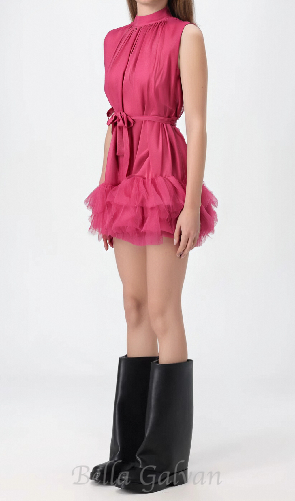 Flowering Girl Women half-high-neckline tulle mini dress in pink