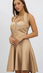 Flowering Girl Women Gabrielle khaki embellished knitted mini dress