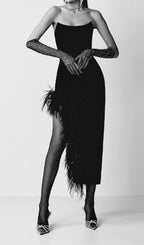 Flowering Girl Women Feather High-Low Dress In Black