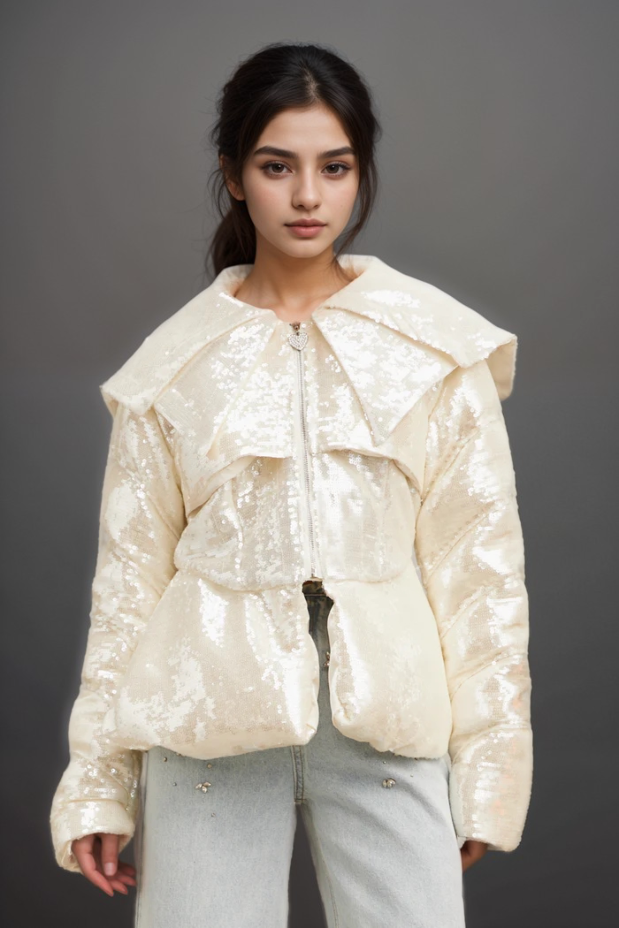Flowering Girl Women Joslyn White Sequined Down Coat