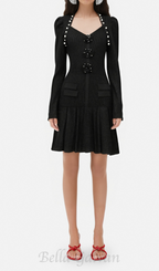 Flowering Girl Women flower knit mini dress in black