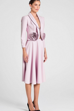 Flowering Girl Women Carol Pink 3D Floral Blazer ＆ High Waist Midi Skirt Set