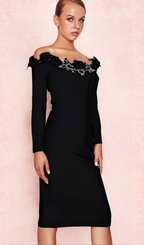 Flowering Girl Women RUBIDES DIAMOND BANDAGE MIDI DRESS IN BLACK