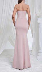 Flowering Girl Women Strapless black Lace Corset Maxi Dress in pink