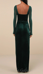 Flowering Girl Women certifiably emerald velvet mesh long sleeve maxi dress