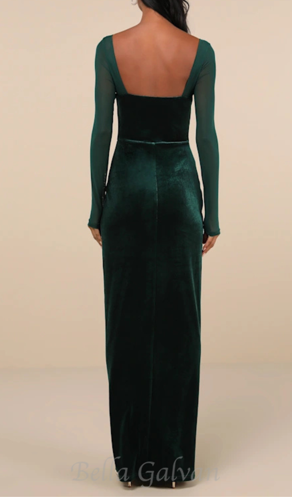 certifiably emerald velvet mesh long sleeve maxi dress