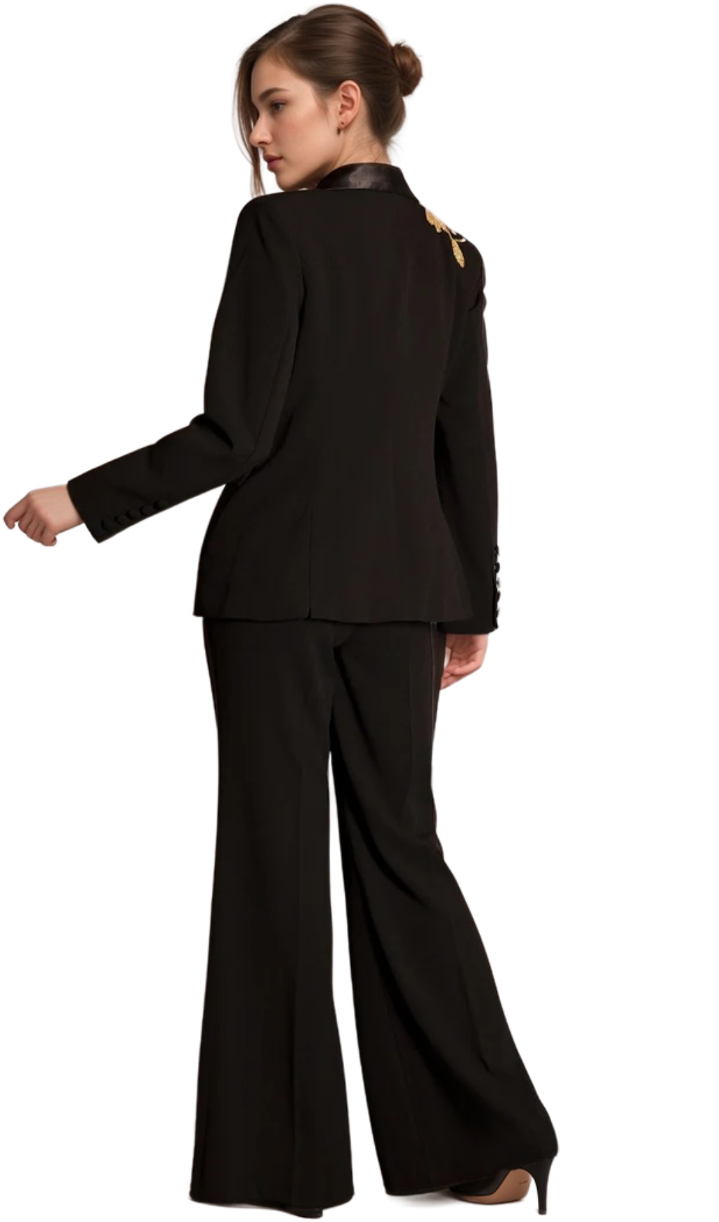 Flowering Girl Women angela Primatou Black Embroidered Flared Blazer Suit