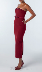 Flowering Girl Women demi bow strapless midi dress in merlot